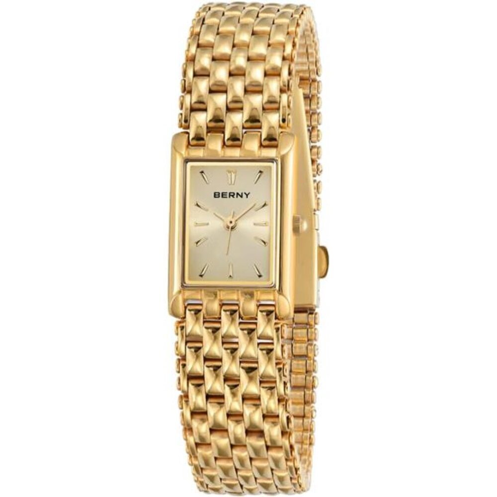 Gold Quartz Watch Women Stainless Steel Band Rectangle